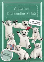 Vorschau - selbst erstellte Cliparts/Grafiken - Clipart Set Eisbär – Klassentier Eisbärenklasse Grundschule | 14 PNG Cliparts (Farbe & Schwarz-Weiß) | Privater Gebrauch - Deckblatt