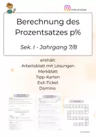 Vorschau - Spiele - Prozentsatz mit der Formel berechnen – Arbeitsblatt mit Lösungen, Domino & Tipp-Karten (Klasse 7/8) - Deckblatt