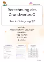 Vorschau - Arbeitsblätter - Grundwertmit der Formel berechnen – Arbeitsblatt mit Lösungen, Domino & Tipp-Karten (Klasse 7/8) - Deckblatt