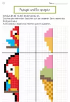 Vorschau - Arbeitsblätter - Symmetrie im Sommer – Papagei und Eis im Raster spiegeln | Arbeitsblatt 1.+ 2. Klasse | Mathe Geometrie Grundschule - Seite 1