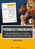 Vorschau - Arbeitsblätter - Tierbeschreibung Vorbereitung Tiersteckbrief - Deckblatt