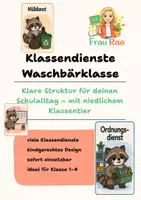 Vorschau - Poster - Klassendienste Grundschule – Ämterkarten mit Waschbär - Deckblatt