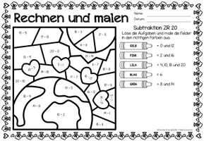 Vorschau - Arbeitsblätter - Rechen-Mal-Blätter - Subtraktion ZR 20 (Tag der Erde) - Seite 2