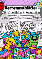 Vorschau - Arbeitsblätter - Rechenmalblätter Klasse 1: ZR20 Addition und Subtraktion. Frühling. Sommer. Rechnen und Malen. - Deckblatt