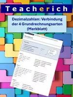 Vorschau - Merkblätter - Dezimalzahlen - Verbindung der 4 Grundrechnungsarten - Merkblatt - Deckblatt