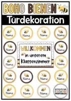 Vorschau - Mal- und Bastelvorlagen - Türdekoration | Klassenzimmer Deko Boho Bienen | Türschilder | Begrüßung - Deckblatt