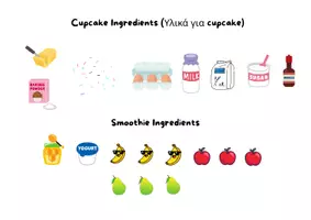 Προεπισκόπηση - Φύλλα εργασίας - Ingredients Interactive (Smoothie, Greek Salad, Cupcake)
Both in English and Greek! - Σελίδα 1