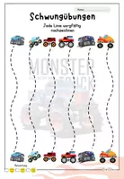 Vorschau - Arbeitsblätter - Schwungübungen Monstertruck: Graphomotorik & Nachspuren für Kindergarten. - Seite 1