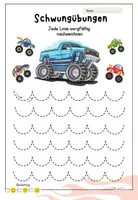 Vorschau - Arbeitsblätter - Schwungübungen Monstertruck: Graphomotorik & Nachspuren für Kindergarten. - Seite 3