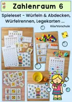 Vorschau - Stationenlernen - Zahlenraum 6 Spiele-Set, Würfeln & Abdecken, Würfelrennen, Legekarten, Knetmatten, Mathe Freiarbeitsmaterial - Deckblatt
