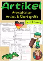Vorschau - Arbeitsblätter - Artikel und Oberbegriffe Arbeitsblätter mit Lösung Deutsch Klasse 2, 3 - Deckblatt