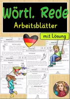 Vorschau - Arbeitsblätter - Wörtliche Rede Zeichensetzung und Begleitsätze Arbeitsblätter mit Lösungen Deutsch Klasse 3, 4, 5 - Deckblatt
