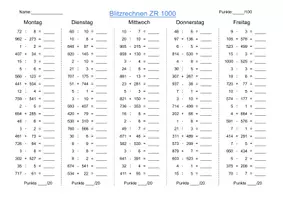 Vorschau - Arbeitsblätter - ZR1000 Blitzrechnen - Grundschule V - Seite 1