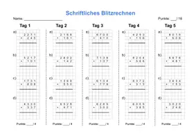 Vorschau - Arbeitsblätter - Schriftliches addieren Zahlenraum 10000 Blitzrechnen IV - Deckblatt