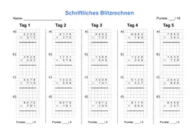 Vorschau - Arbeitsblätter - Big Bündel - Schriftliches addieren ZR 10000 Blitzrechnen - Seite 1