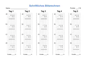 Vorschau - Arbeitsblätter - schriftliche Subtraktion ZR1000 Blitzrechnen X - Deckblatt