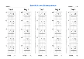 Vorschau - Arbeitsblätter - schriftliche Addition ZR1000 Blitzrechnen III - Seite 1
