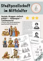 Vorschau - Arbeitsblätter - Stadtgesellschaft im Mittelalter - Soziale Gruppen einfach erklärt + Rollenspiel - Deckblatt