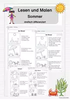 Vorschau - Arbeitsblätter - Lesen und Malen I Sommer I dreifach differenziert - Deckblatt