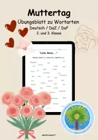 Vorschau - Arbeitsblätter - 💗Übungsblatt zu Wortarten Muttertag | Wortschatz Muttertag | Wortsammlung Muttertag | Deutsch | DaZ | DaF | Grammatik | Rechtschreibung | Arbeitsblatt Wortarten | Muttertagsmaterial Grundschule | 2. und 3. Klasse - Deckblatt