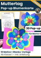 Vorschau - Mal- und Bastelvorlagen - Muttertag basteln – Pop-up Blumenkarte (3D) | 10 Motive + Blanko | Muttertagsgeschenk - Deckblatt