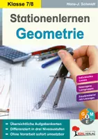 Vorschau - Arbeitsblätter - Stationenlernen Geometrie Klasse 7-8 | Dreiecke, Flächenberechnung, Prismen, Konstruktionen, Winkel, Koordinatensystem, Thales | Mathematik Sekundarstufe I Klasse 7-8 Lösungen - Deckblatt