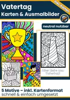 Vorschau - Mal- und Bastelvorlagen - Vatertag Pop Art Karten & Ausmalbilder als Geschenk | 5 Motive - Deckblatt