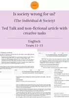 Vorschau - Arbeitsblätter - Is society wrong for us - The Individual and Society; TED talk, non-fictional article - Deckblatt