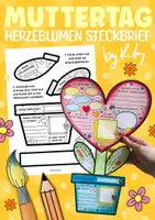 Vorschau - Arbeitsblätter - Herzblumen-Steckbrief zum Ausfüllen & Basteln - Kunst für den Muttertag - Deckblatt