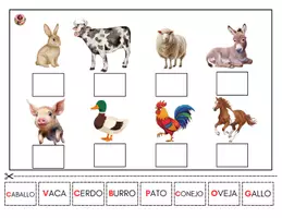 Vista previa - Hojas de trabajo - ANIMALES DE LA GRANJA – LECTOESCRITURA - página 1