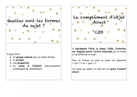 Aperçu - Fiches - Flashcards – Les fonctions grammaticales - Page 2