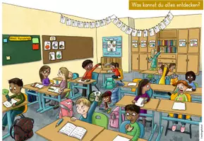 Vorschau - Arbeitsblätter - Wimmelbild "Im Klassenraum" mit passenden Arbeitsblättern (1-4.Klasse) - Seite 1