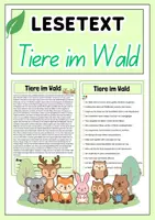Vorschau - Arbeitsblätter - Tiere im Wald - Lesetext mit Fragen - Deckblatt