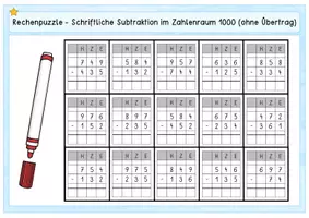 Vorschau - Arbeitsblätter - Rechenpuzzle - Schriftliche Subtraktion im ZR 1000 - Seite 2