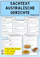 Vorschau - Arbeitsblätter - Sachtext Australische Gerichte, Leseverständnis, differenziert, Deutsch Klasse 3 & 4 - Deckblatt