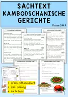 Vorschau - Arbeitsblätter - Sachtext Kambodschanische Gerichte, Leseverständnis, differenziert, Deutsch Klasse 3 & 4 - Deckblatt