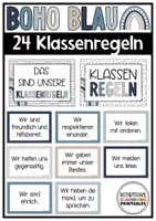 Vorschau - Poster - Klassenregeln Boho Blau | Klassenzimmer Deko | Verhaltensregeln - Deckblatt