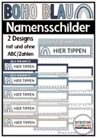 Vorschau - Mal- und Bastelvorlagen - Namensschilder Boho Blau | Klassenzimmer Deko | Namenskärtchen - Deckblatt