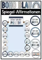 Vorschau - Mal- und Bastelvorlagen - Spiegel Affirmationen Boho Blau | Klassenzimmer Deko | Affirmationskarten - Deckblatt