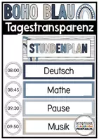 Vorschau - Poster - Tagestransparenz Boho Blau | Klassenzimmer Deko | Stundenplan - Deckblatt