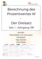 Vorschau - Arbeitsblätter - Prozentwert mit dem Dreisatz berechnen - Arbeitsblatt mit Lösungen, Merkblatt und Tipp-Karten (Klasse 7/8) - Deckblatt