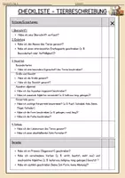 Vorschau - Arbeitsblätter - Checkliste - Tierbeschreibung - Deckblatt