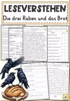 Vorschau - Arbeitsblätter - Fabel: Die drei Raben und das Brot, Lesen und Verstehen Arbeitsblätter mit Lesetext, Fragen - Deckblatt