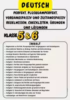 Vorschau - Arbeitsblätter - Perfekt, Plusquamperfekt, Vorgangspassiv und Zustandspassiv Regelwissen, Checklisten, Übungen und Lösungen Klasse 5 & Klasse 6 - Deckblatt