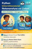 Vorschau - Arbeitsblätter - Python Notenanalyse – Liste mit Lösungen & 2 Story-Varianten - Deckblatt