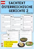 Vorschau - Arbeitsblätter - Sachtexte Typisch Österreichische Gerichte Klasse 3 und 4, Leseverständnis differenziert mit Fragen und Lösungen. - Deckblatt