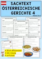 Vorschau - Arbeitsblätter - Leseverständnis Österreichische Gerichte Klasse 3/4 – 3 Sachtexte differenziert (Gulasch, Kartoffelsalat, Marillenknödel) - Deckblatt