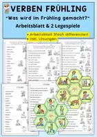 Vorschau - Arbeitsblätter - Verben Frühling, Arbeitsblatt & Legespiele, 3-fach differenziert mit Lösungen, Klasse 2, Deutsch, DAZ - Deckblatt
