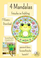 Vorschau - Mal- und Bastelvorlagen - Mandalas - Frösche im Frühling - Kunst Grundschule Klasse 1-4 kostenlos - Deckblatt