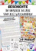 Vorschau - Fördermaterial/Inklusion - Geschichte In unserer Klasse sind alle willkommen Gemeinschaftsbild kooperatives Poster - Deckblatt